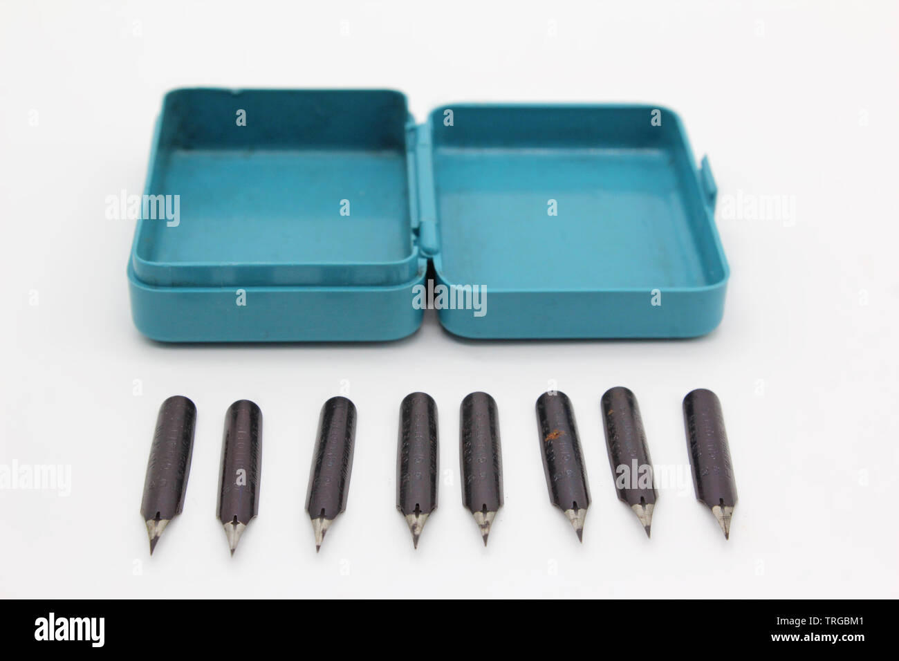 Blue vintage Pelikan fountain pen nibs box, isolated on a white