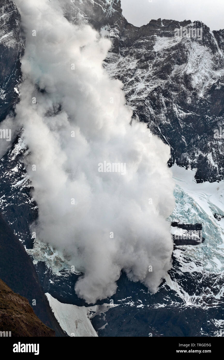 Avalanche, Torres del Paine NP, Chile Stock Photo