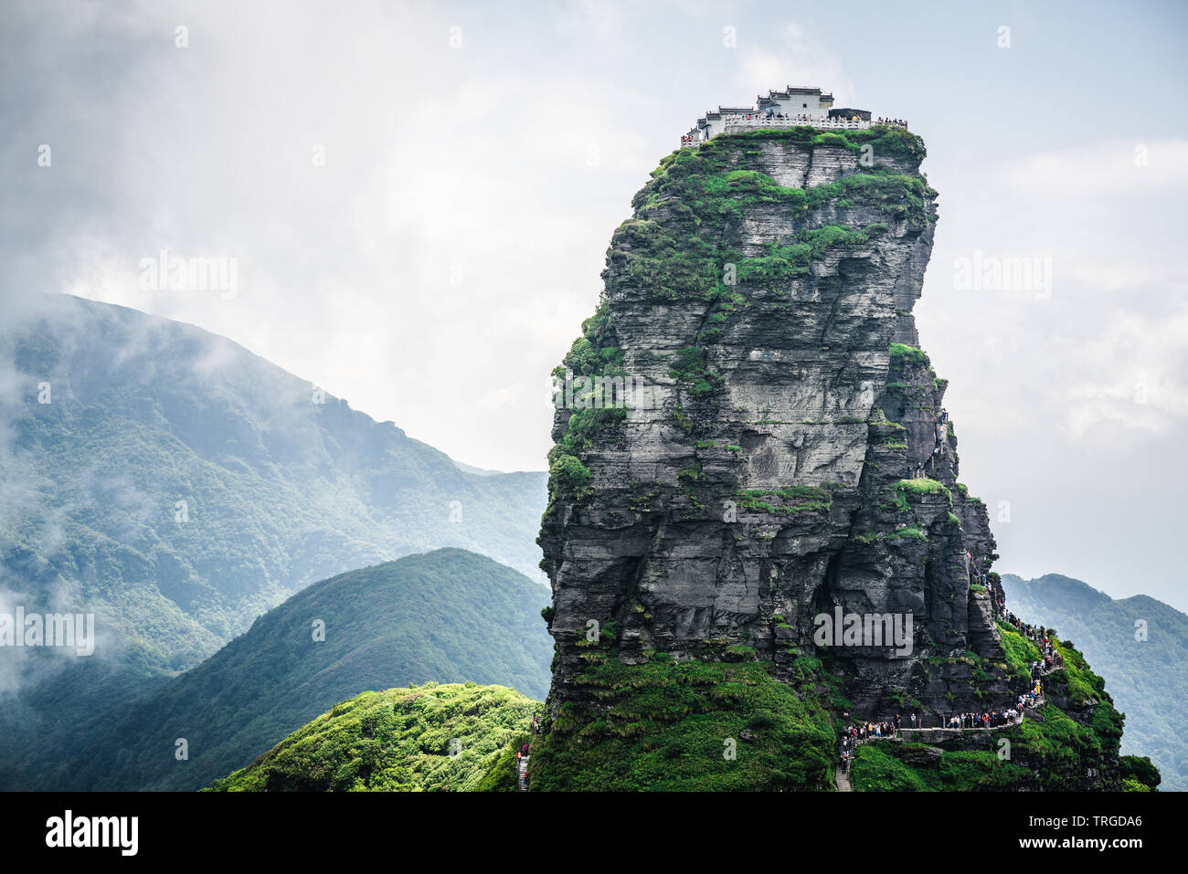 Fanjing mountain scenery with view of the red cloud golden summit with Buddhist temple on the top in Guizhou China Stock Photo