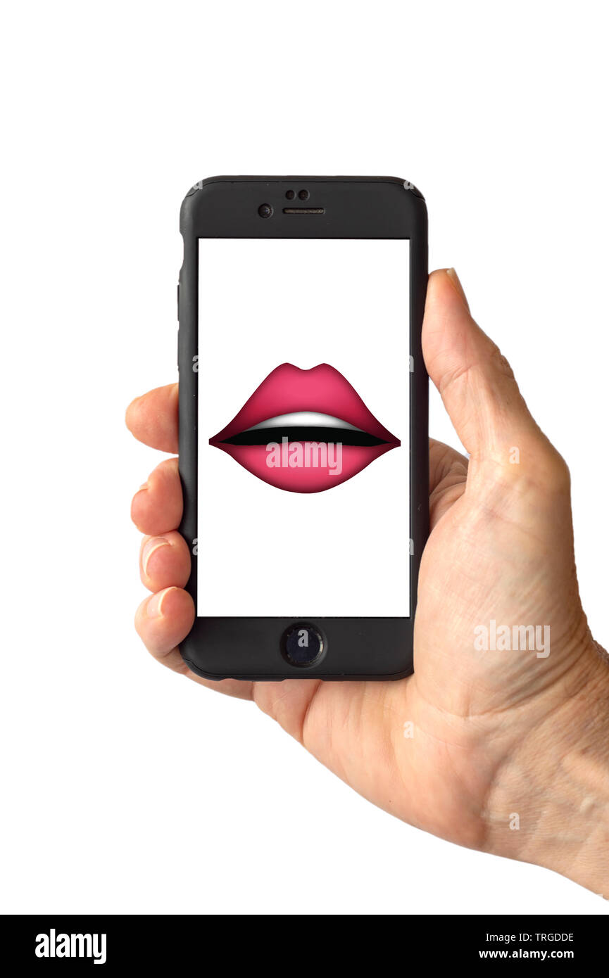 Lips Emoji on a smartphone screen Stock Photo