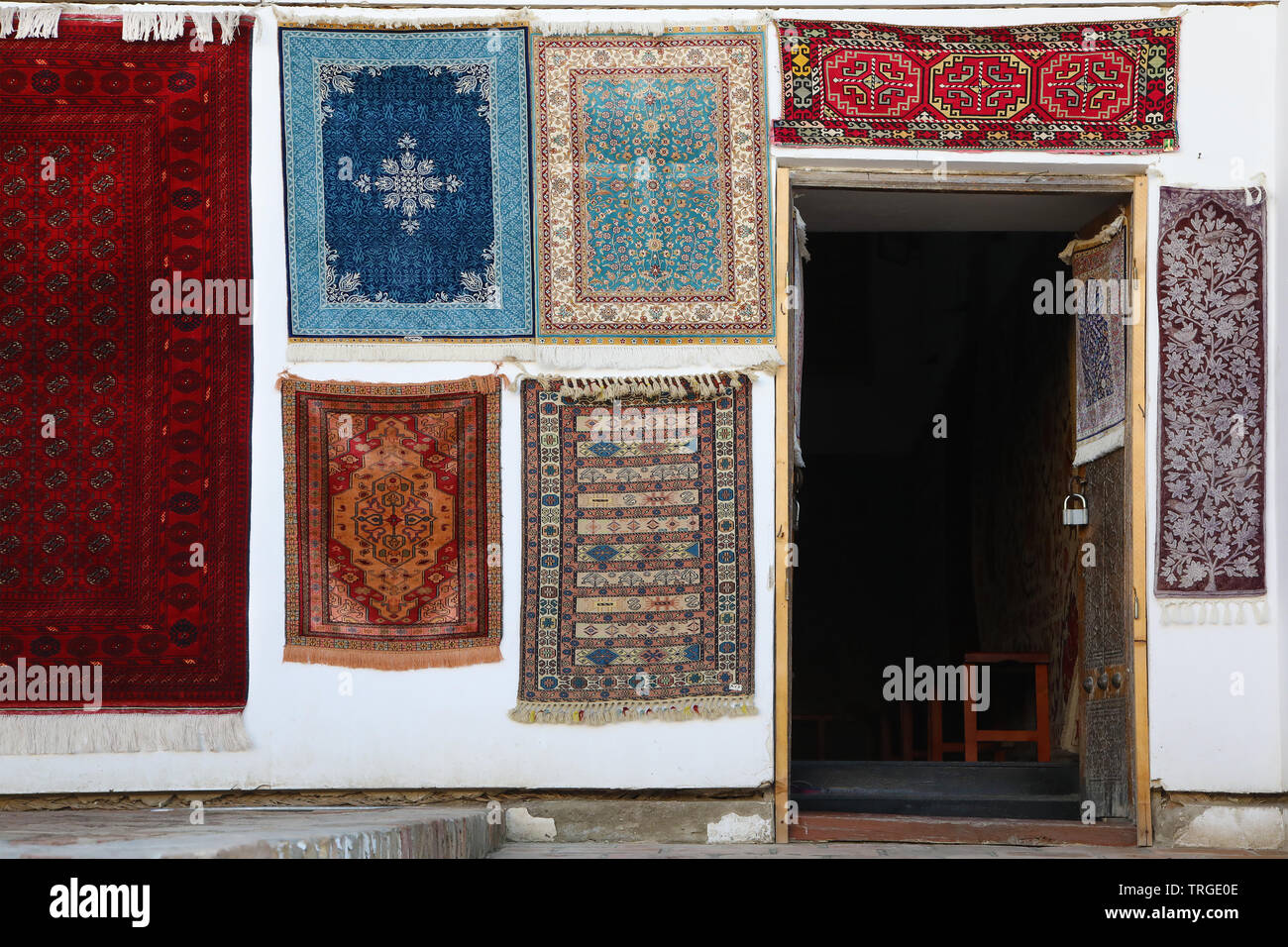 Carpet store in Bukhara, Uzbekistan Stock Photo