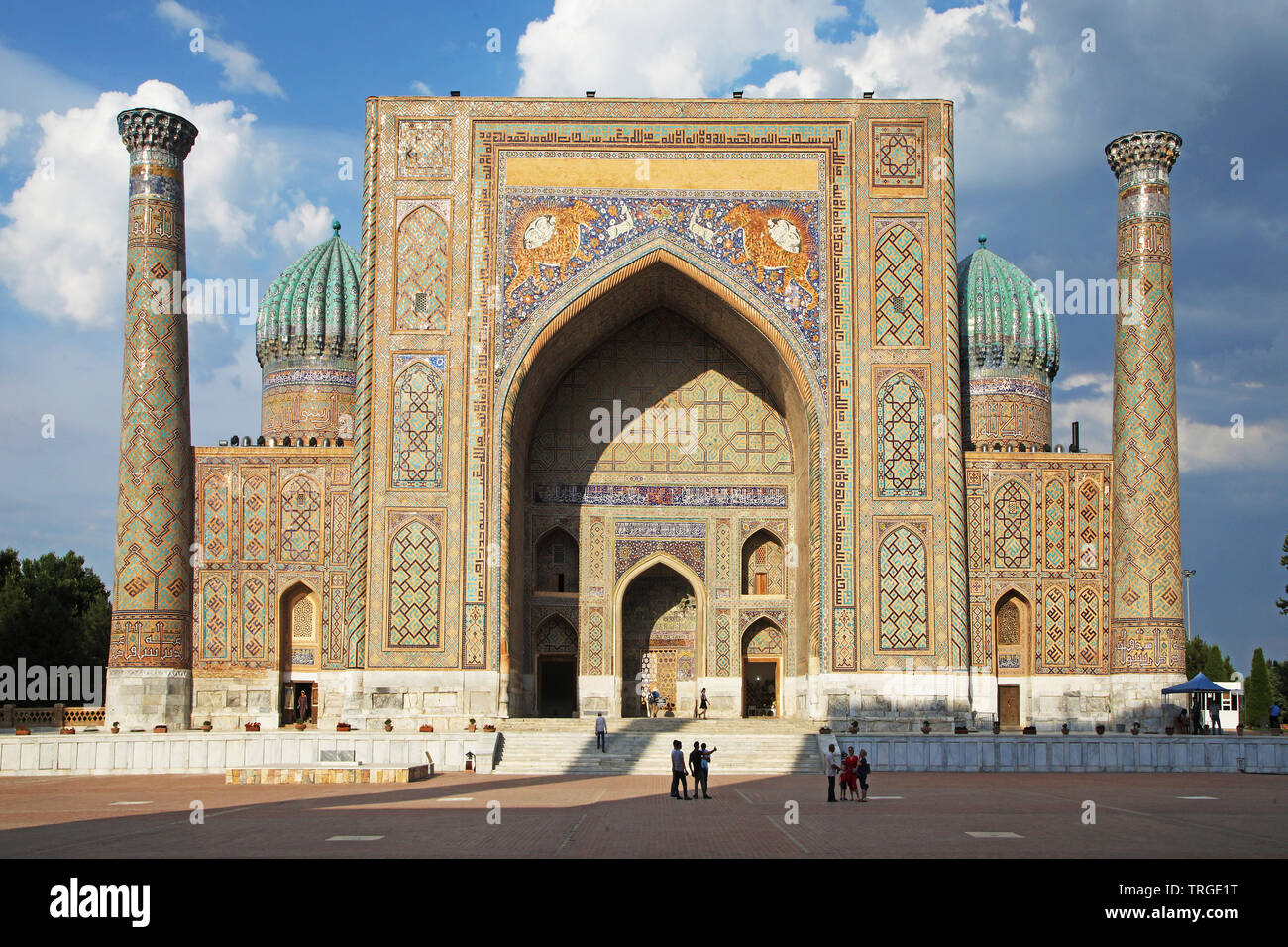 Samarkand, Uzbekistan - May 30, 2019: Front face of Sherdor madrasa in Samarkand, Uzbekistan Stock Photo