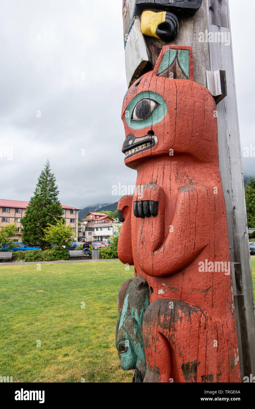 The Baranov Totem Pole in Downtown Sitka, Alaska Stock Photo - Alamy