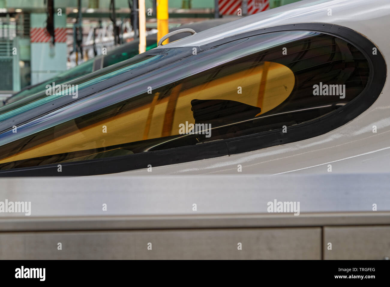 TOKYO, JAPAN, May 16, 2019 : Cockpit and driver of the train. Shinkansen is a network of high-speed railway lines in Japan, also known in English as t Stock Photo