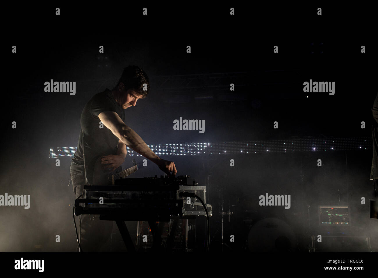 Keyboard of electronic rock band xenon field hires stock photography