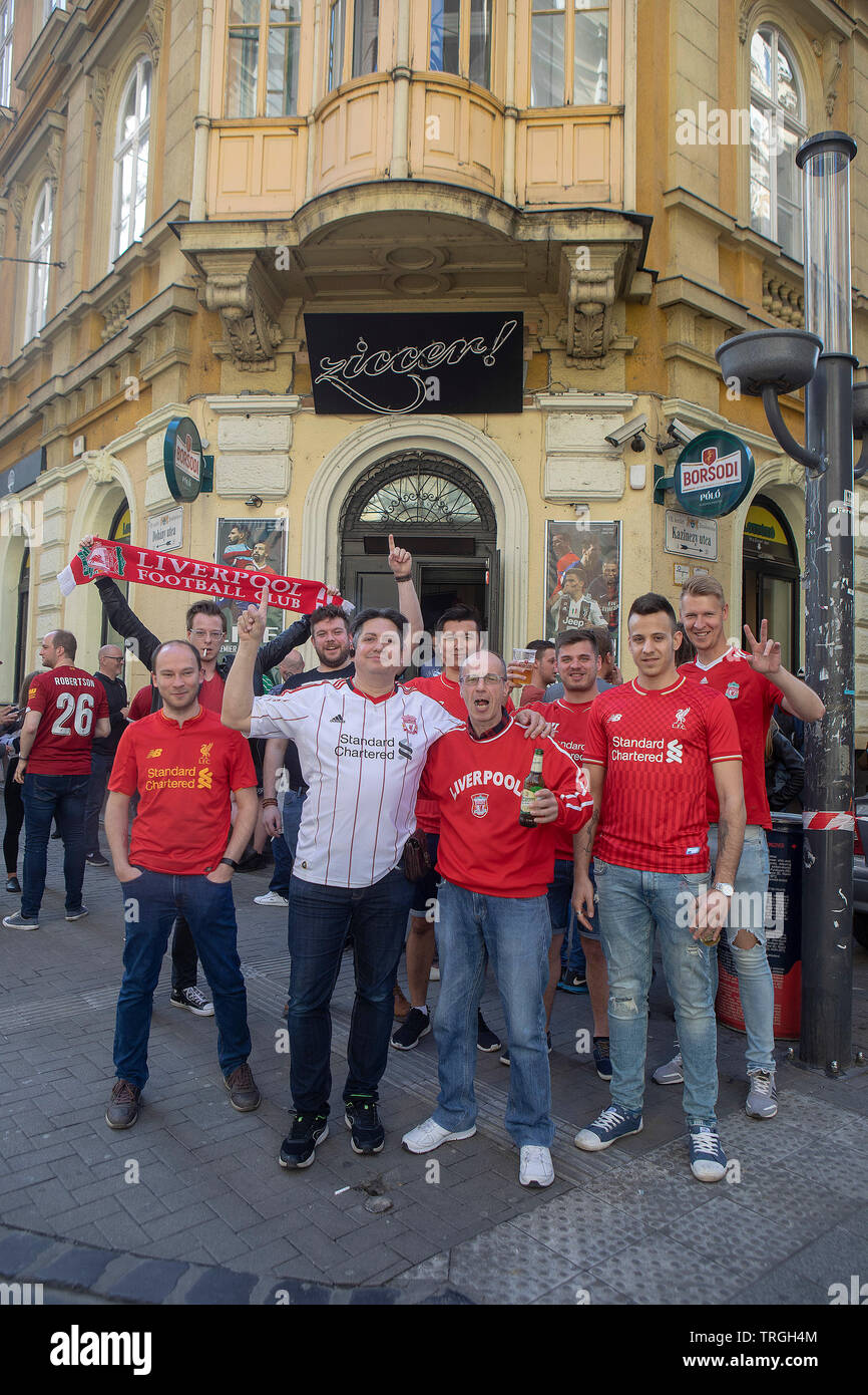 Budapest,Hungary Liverpool football fans outside Ziccer football pub