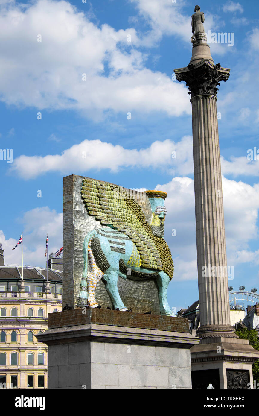 Fourth Plinth sculpture created from Middle Eastern packaging by artist Michael Rakowitz in Trafalgar Square  2019  London England UK  KATHY DEWITT Stock Photo