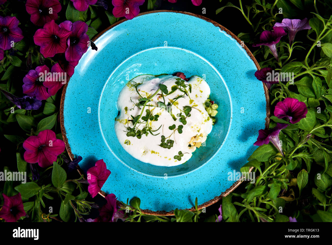 summer cold soup with light mousse Stock Photo Alamy
