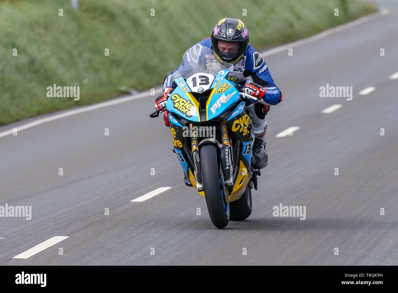 Sam West - PRL BMW in action in the Dunlop Senior TT class at Creg-ny-Baa during Qualifying at the 2019 Isle of Man TT (Tourist Trophy) Races, Fuelled Stock Photo
