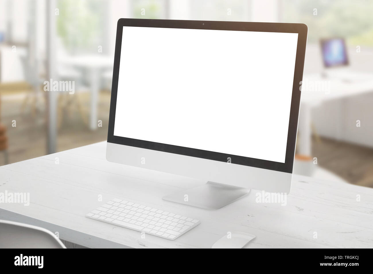 Download Modern Computer Display On White Office Desk Isolated Screen For Mockup App Or Web Site Design Presentation Office Interior In Background Stock Photo Alamy PSD Mockup Templates