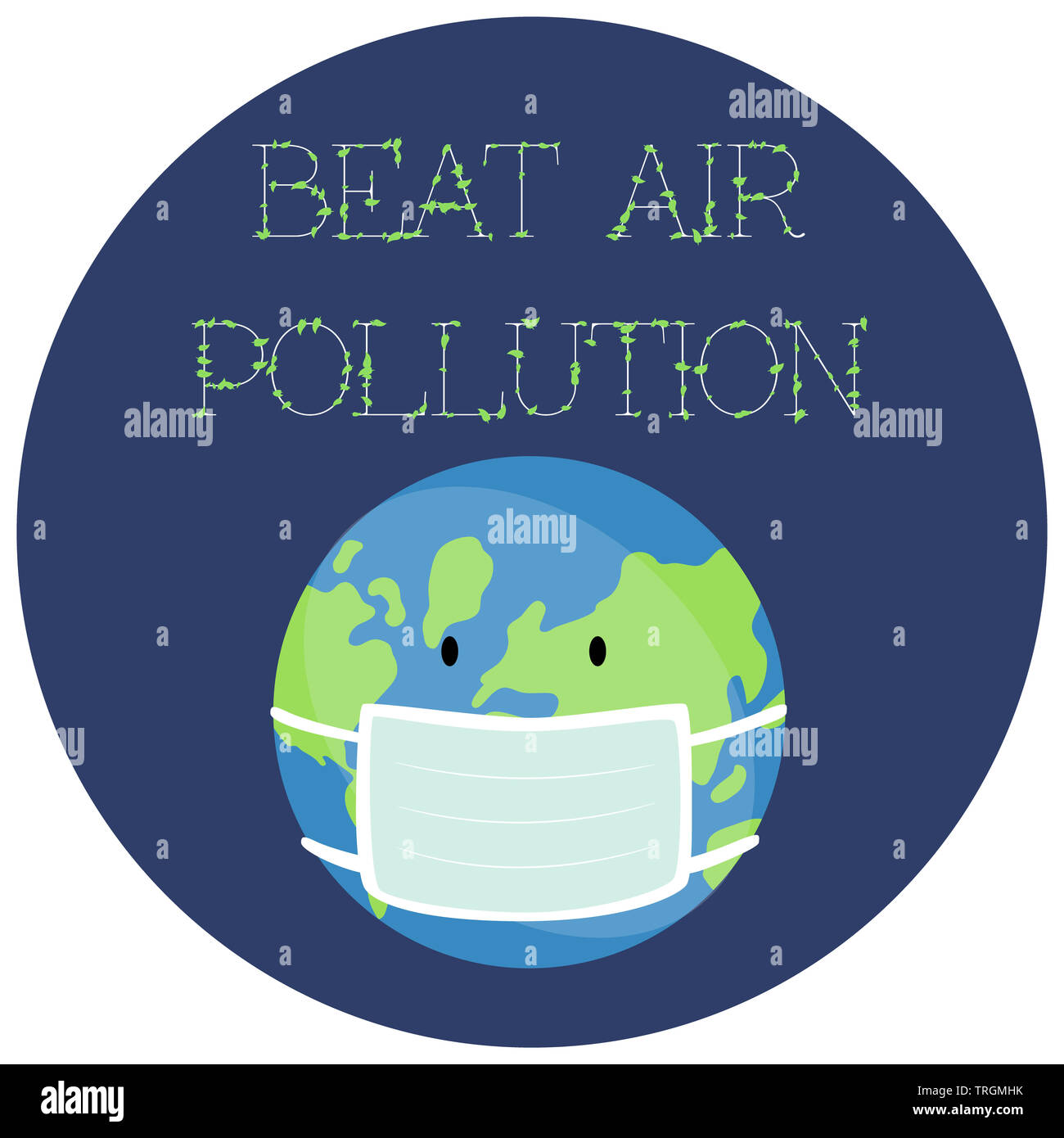Vector illustration cartoon earth globe in mask of a Sticker for World Environment Day. Concept design for sticker, banner, print, poster. Beat air po Stock Photo