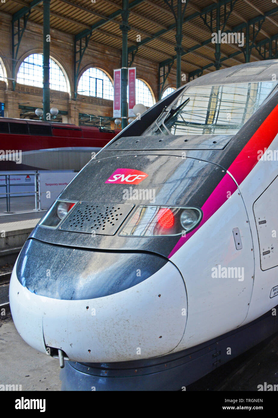 TGV train in North Railway station, Paris, Ile-de-France Stock Photo