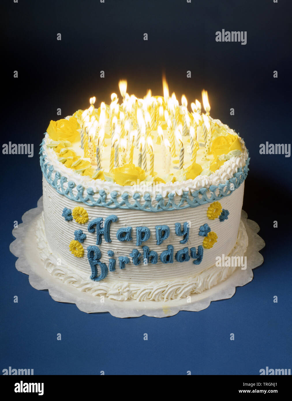 Happy birthday cake with candles Stock Photo Alamy
