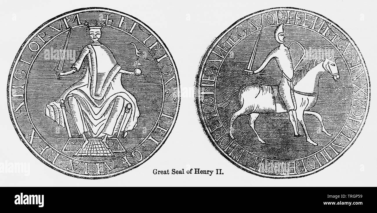 Great Seal of Henry II, Illustration from John Cassell's Illustrated History of England, Vol. I from the earliest period to the reign of Edward the Fourth, Cassell, Petter and Galpin, 1857 Stock Photo