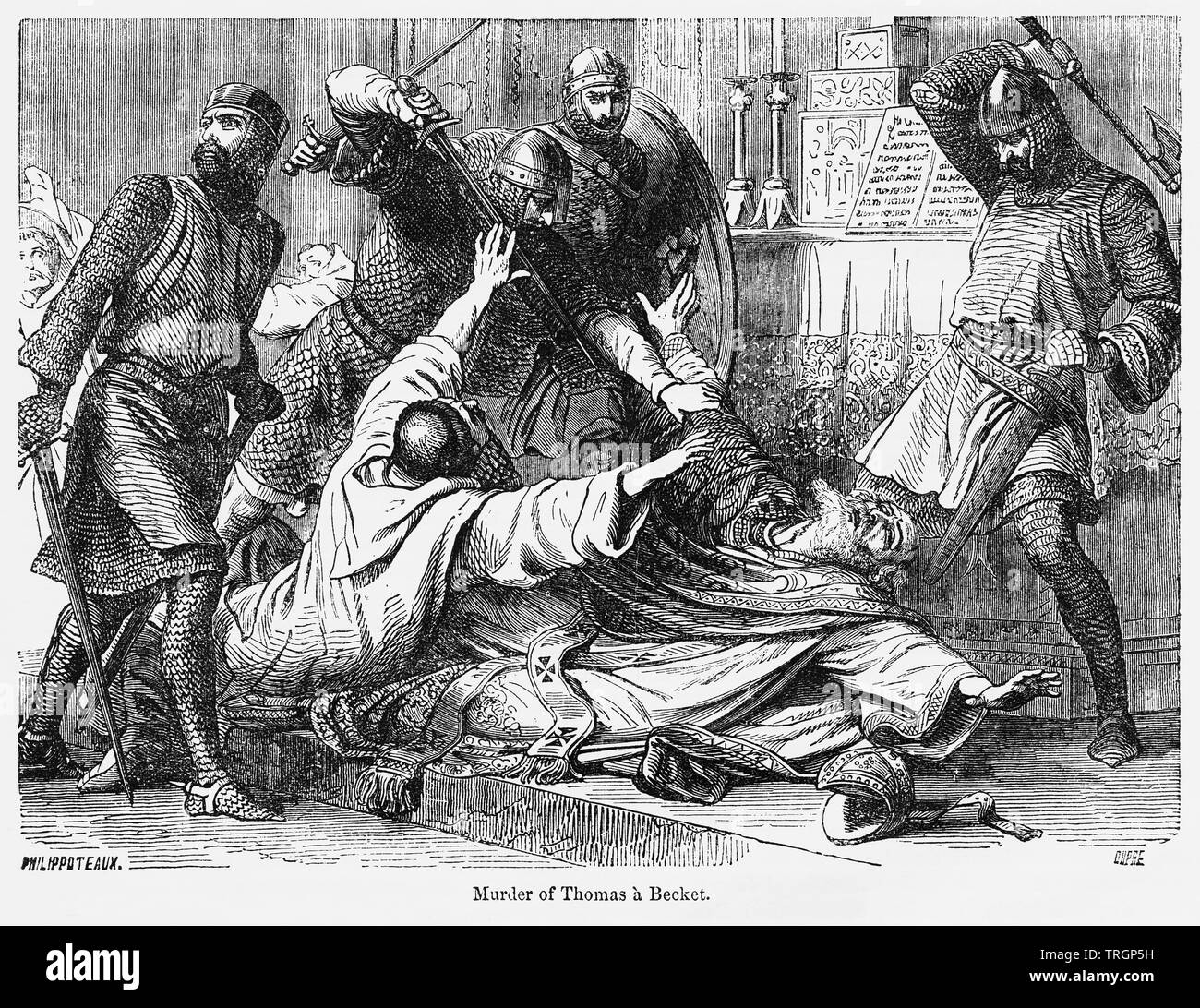 Murder of Thomas à Becket, Illustration from John Cassell's Illustrated History of England, Vol. I from the earliest period to the reign of Edward the Fourth, Cassell, Petter and Galpin, 1857 Stock Photo