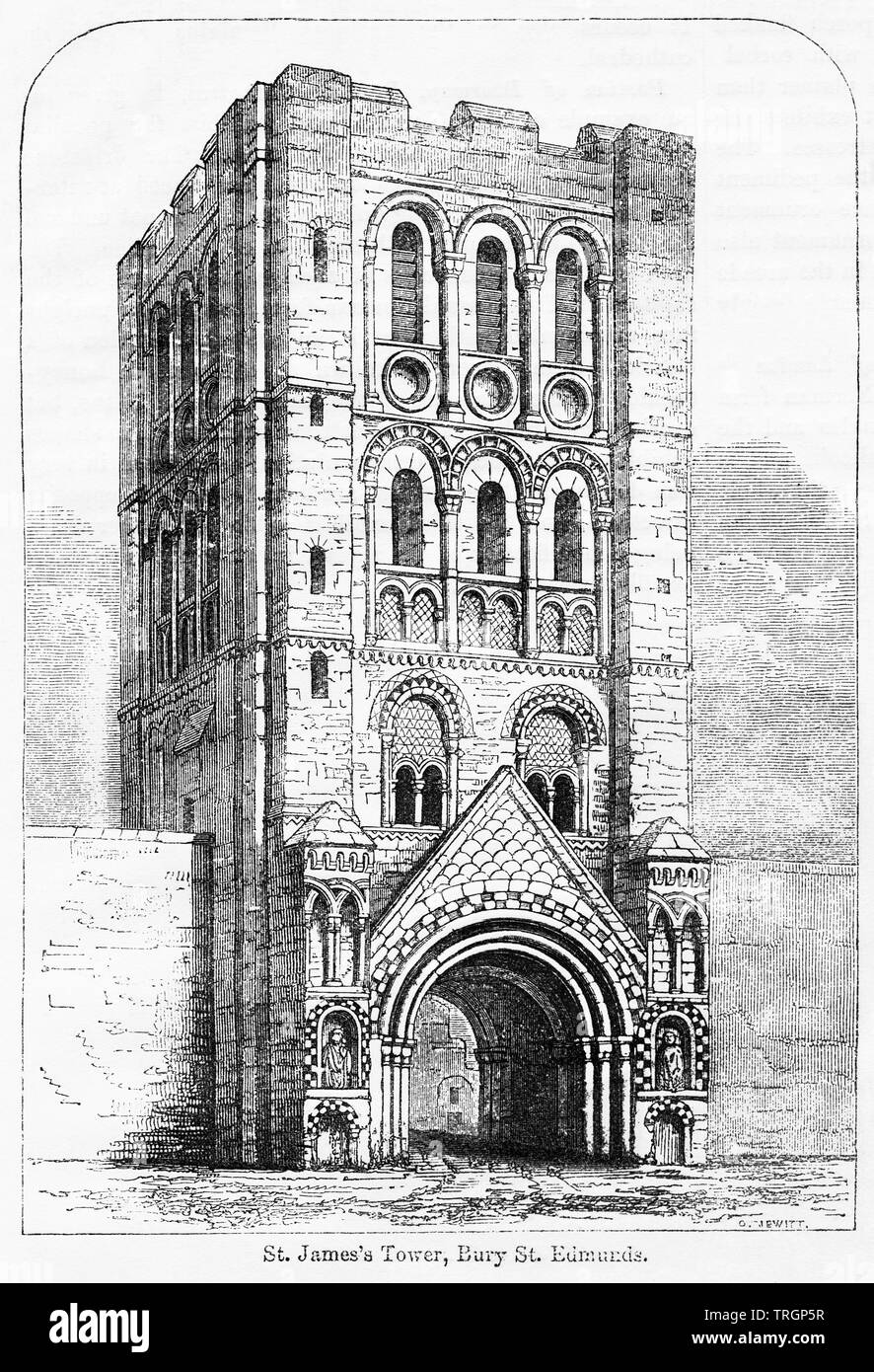 St. James’s Tower, Bury St. Edmunds, Illustration from John Cassell's Illustrated History of England, Vol. I from the earliest period to the reign of Edward the Fourth, Cassell, Petter and Galpin, 1857 Stock Photo