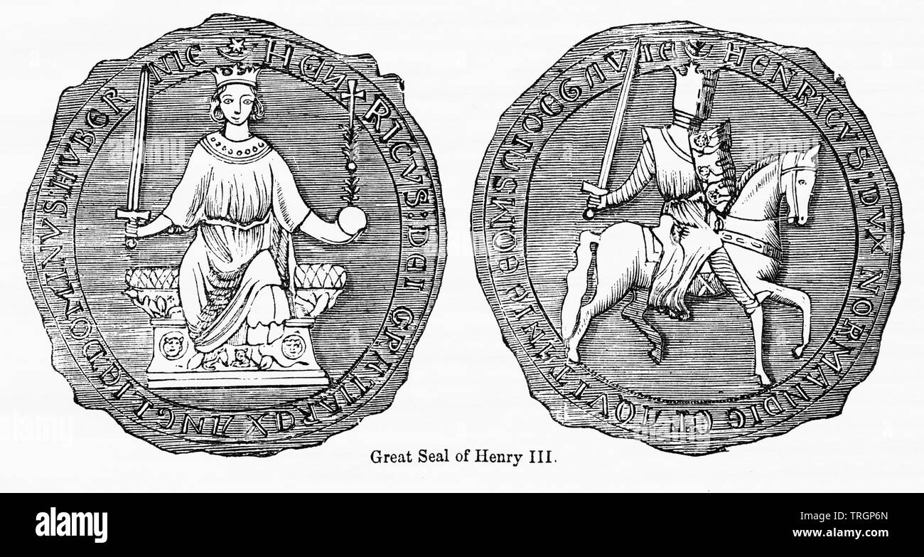 Great Seal of Henry III, Illustration from John Cassell's Illustrated History of England, Vol. I from the earliest period to the reign of Edward the Fourth, Cassell, Petter and Galpin, 1857 Stock Photo