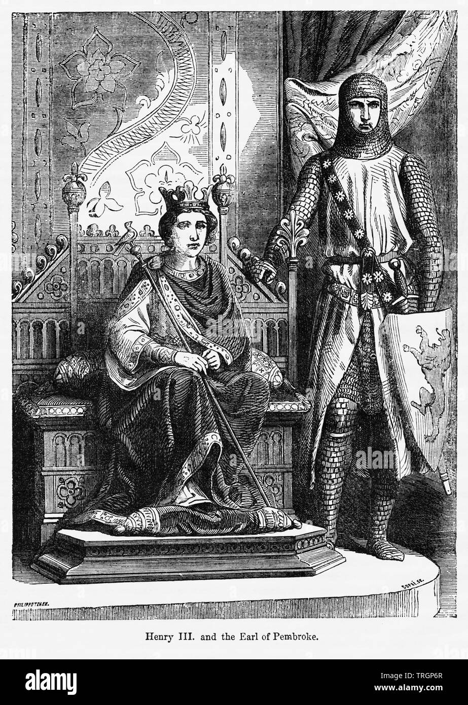 Henry III and the Earl of Pembroke, Illustration from John Cassell's Illustrated History of England, Vol. I from the earliest period to the reign of Edward the Fourth, Cassell, Petter and Galpin, 1857 Stock Photo