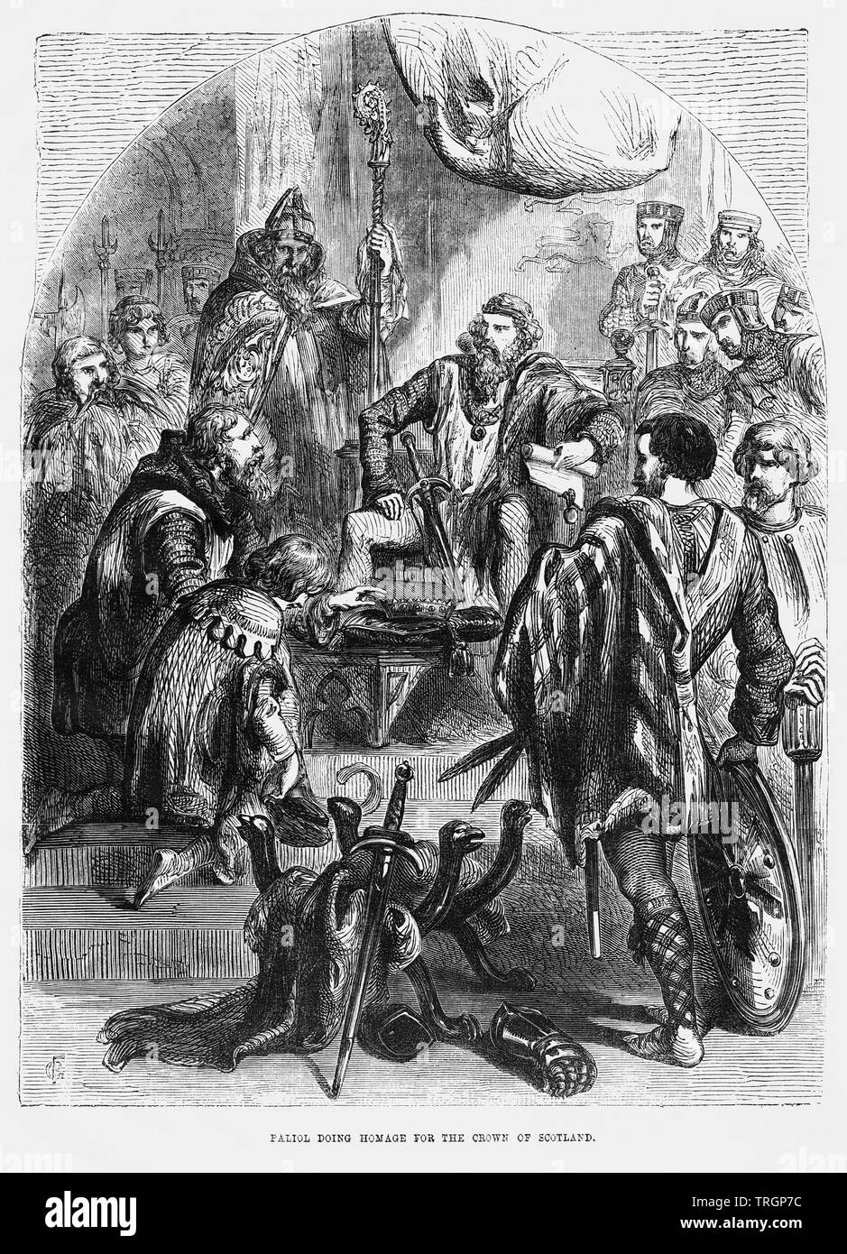 Baliol Doing Homage for the Crown of Scotland, Illustration from John Cassell's Illustrated History of England, Vol. I from the earliest period to the reign of Edward the Fourth, Cassell, Petter and Galpin, 1857 Stock Photo