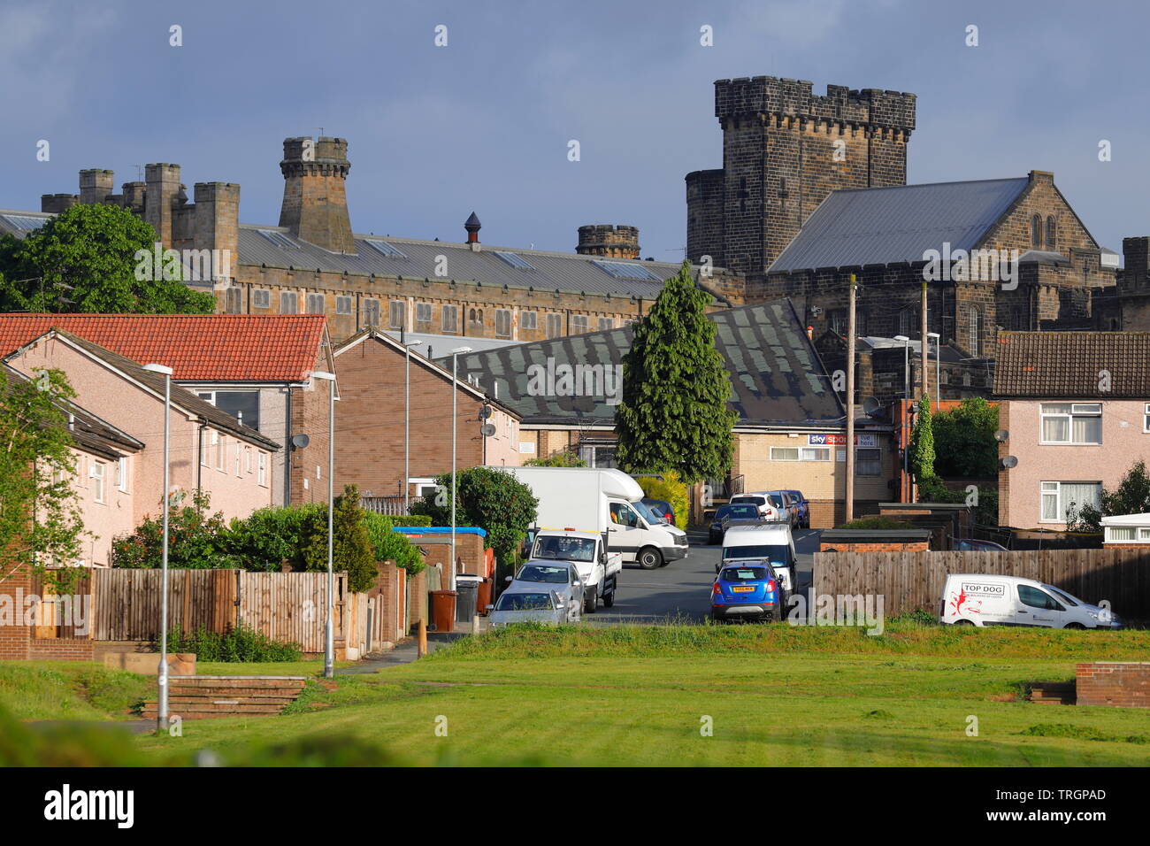 Holdforth Gardens in Leeds, is a street that backs on to HMP Armley Category B prison. Stock Photo