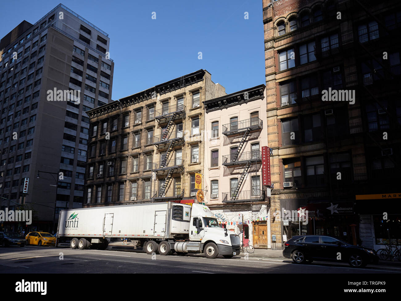 New York, USA - June 30, 2018: Semi trailer truck parked on a street of Manhattan. Stock Photo