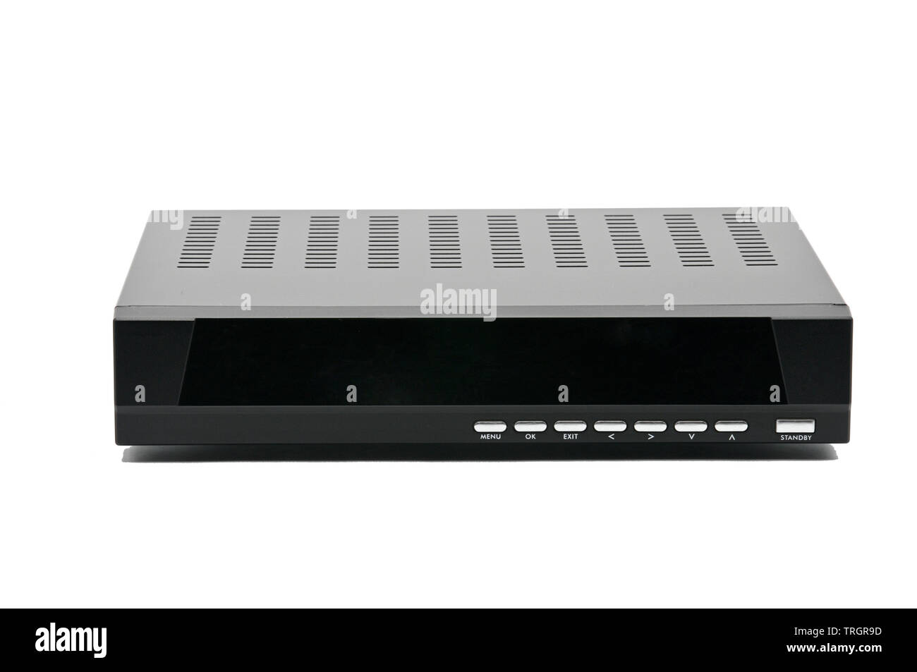 Digital TV receiver on an isolated white background.Tuner Stock Photo