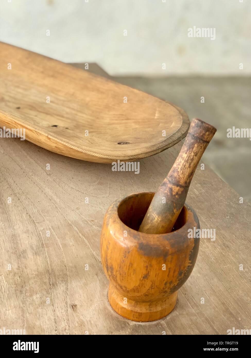 Traditional wooden mortar and pestle Stock Photo Alamy