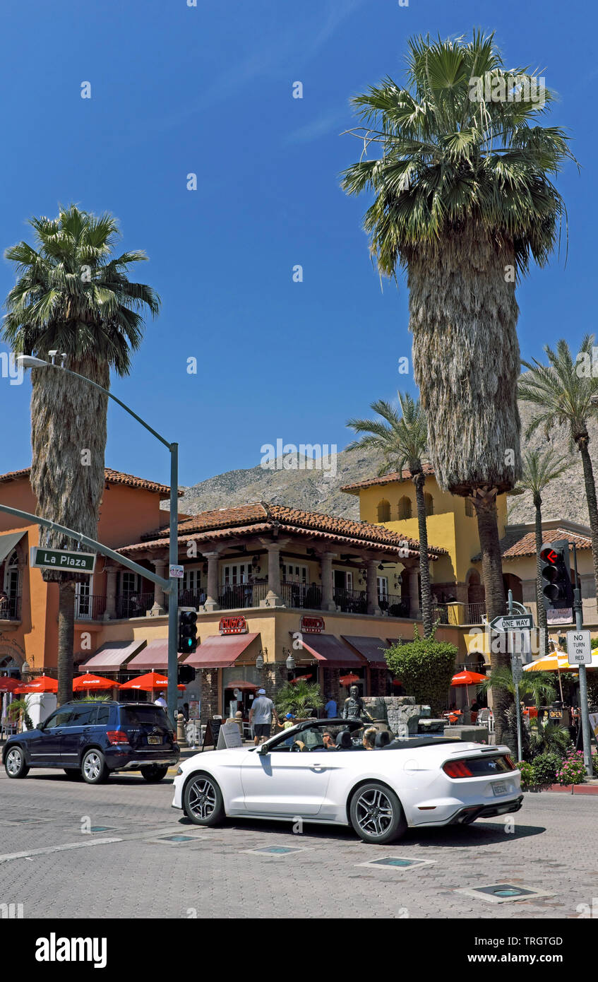 Lively Palm Canyon Drive in downtown Palm Springs, California, USA