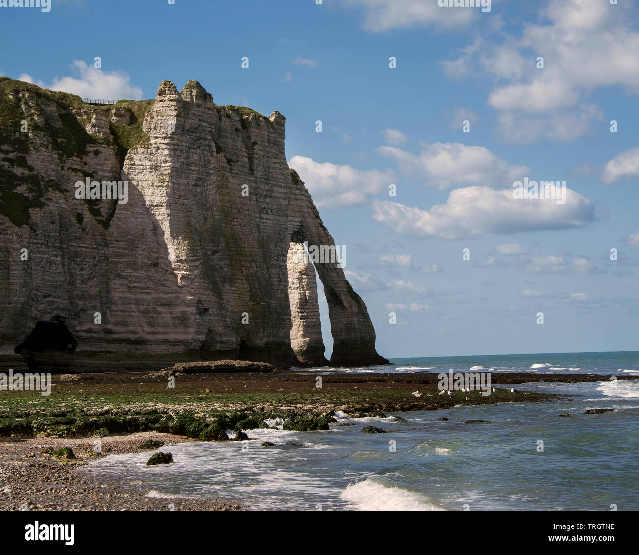 White Cliffs and Natural Rock Arches at Etretat, Normandy, France Stock ...