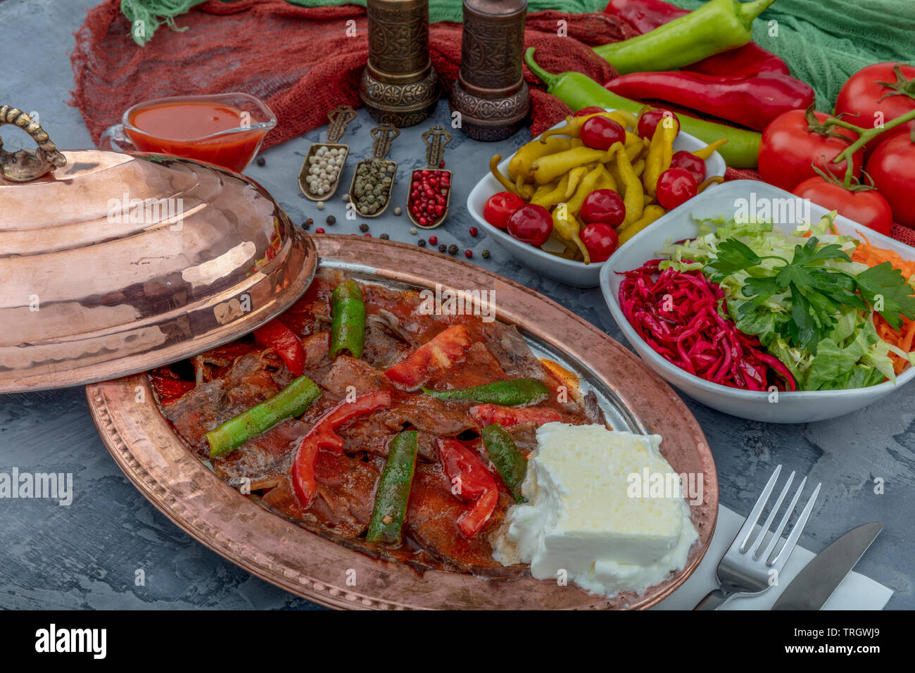 Traditional Turkish Doner Kebab also known iskender. Turkish style ...