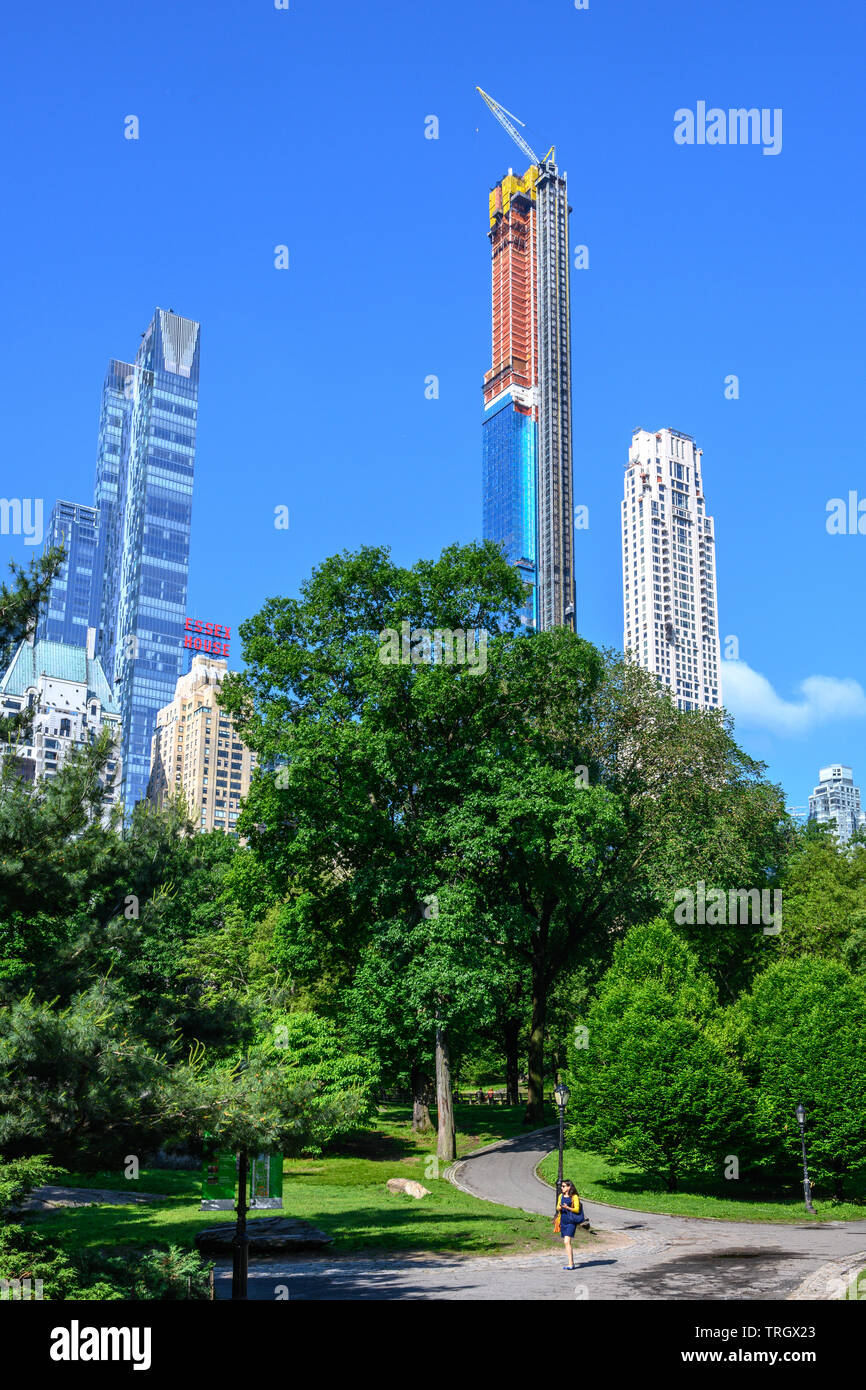 New York, USA,  2 June 2019.  An 82-floor skyscraper under construction at 111 West 57th Street overlooking New York city's Central Park  will be the Stock Photo