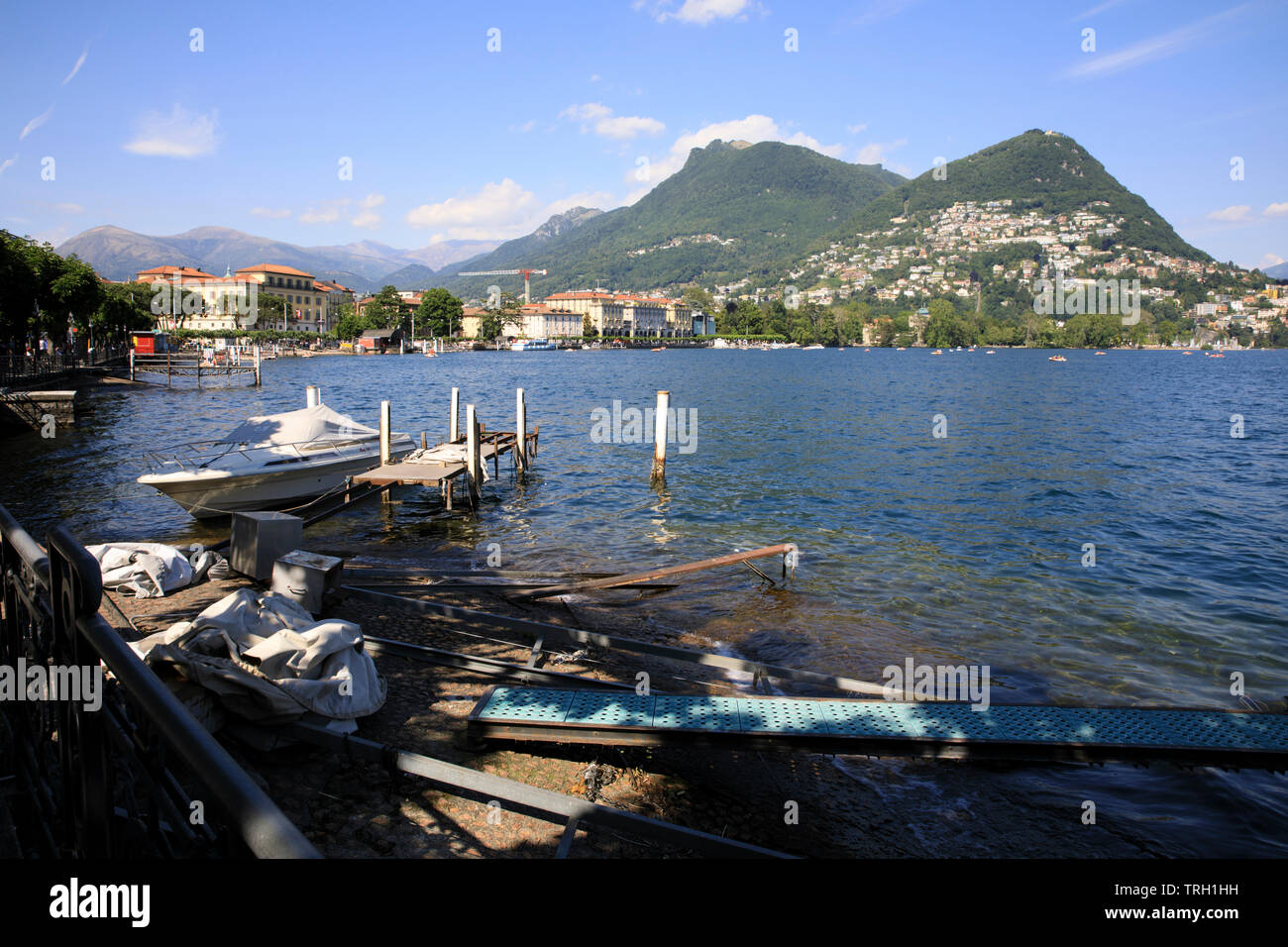 Lugano lake view, Lugano, Switzerland, Europe Stock Photo