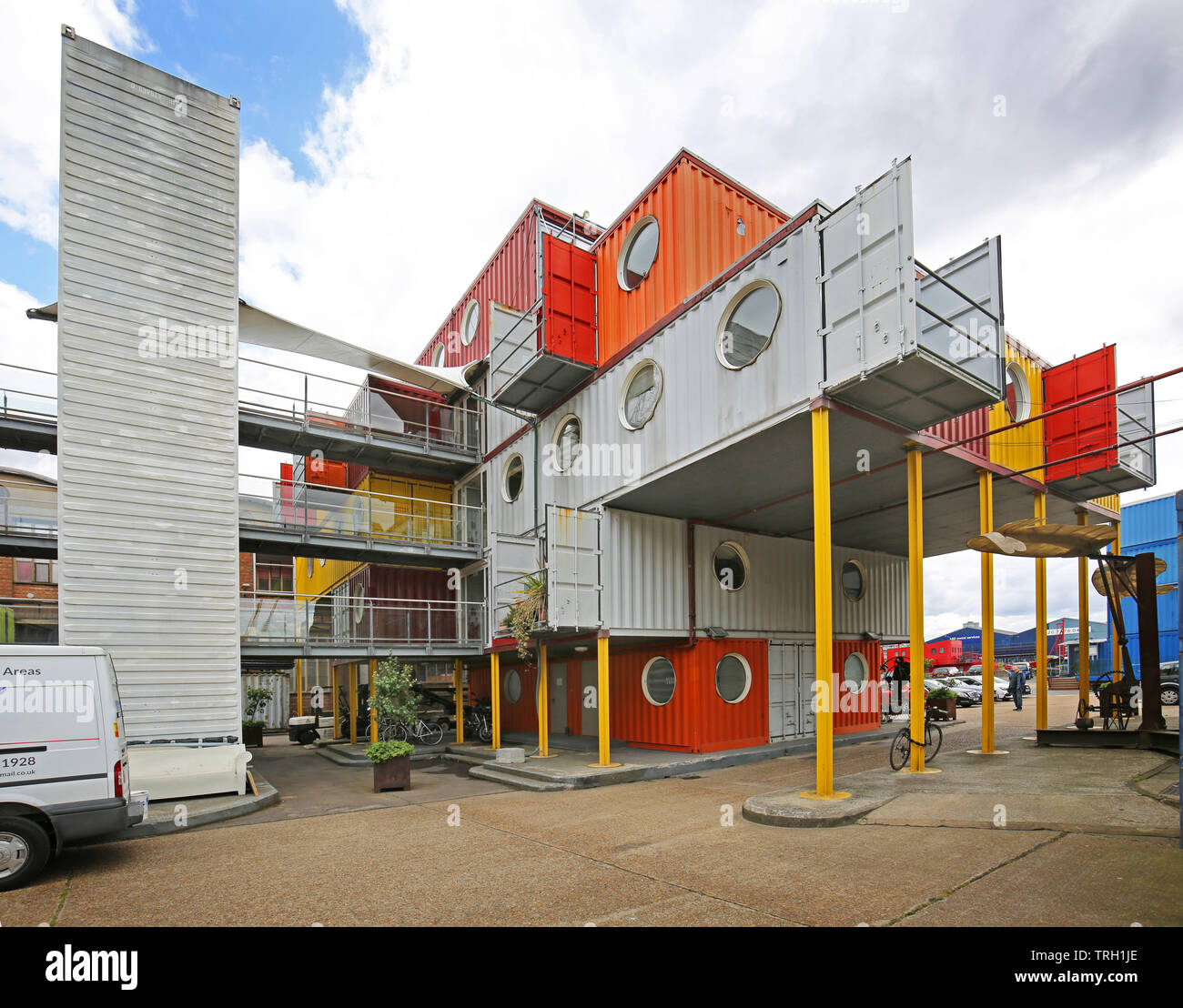 Container City 2 at Trinity Buoy Wharf, London, UK. A collection of live/work spaces constructed from shipping containers. Stock Photo
