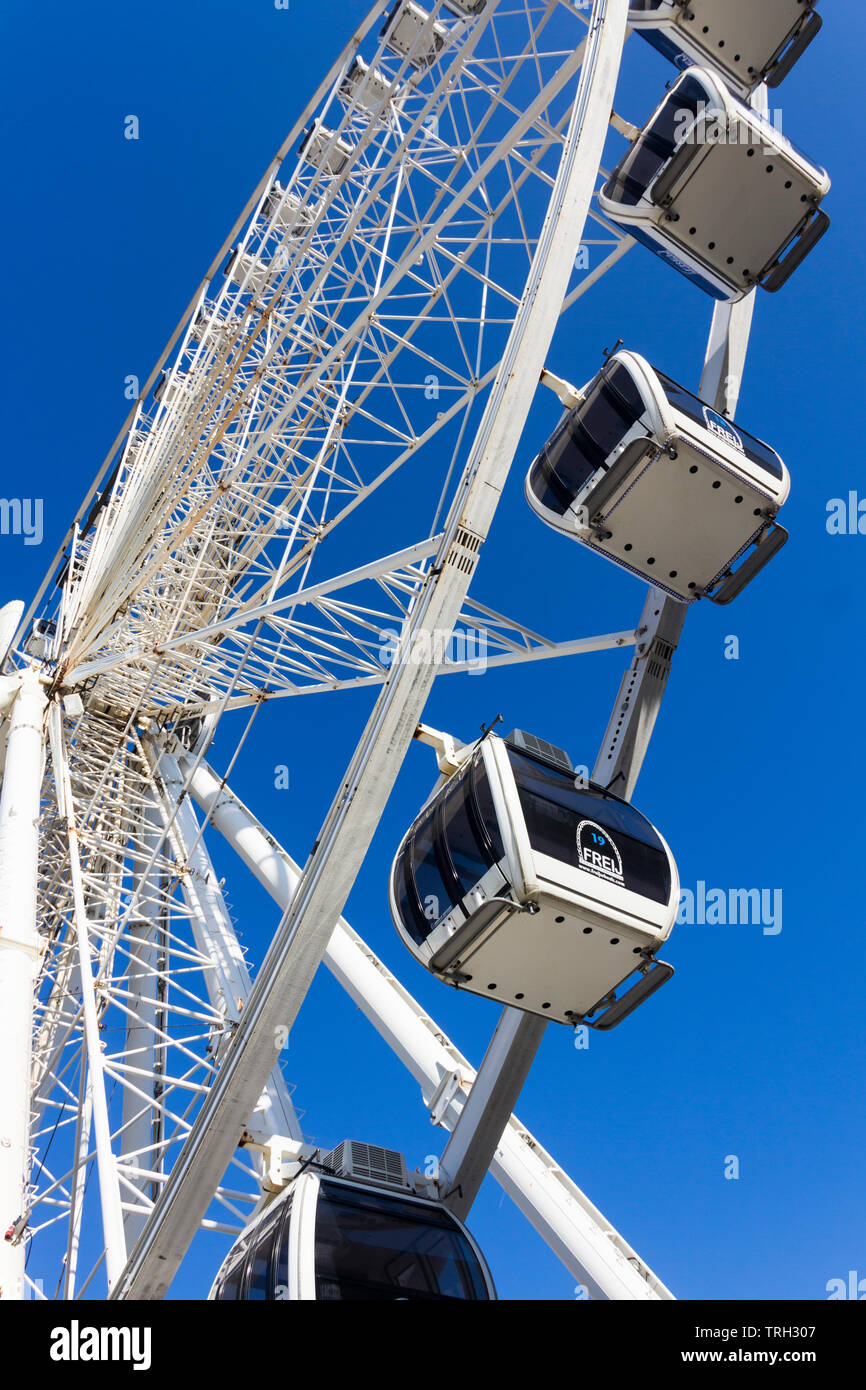 The Wheel of Liverpool ferris wheel ride, sited next to Duke's Dock and adjacent to the M&S Bank Arena (formerly the Echo Arena) on the Liverpool wate Stock Photo