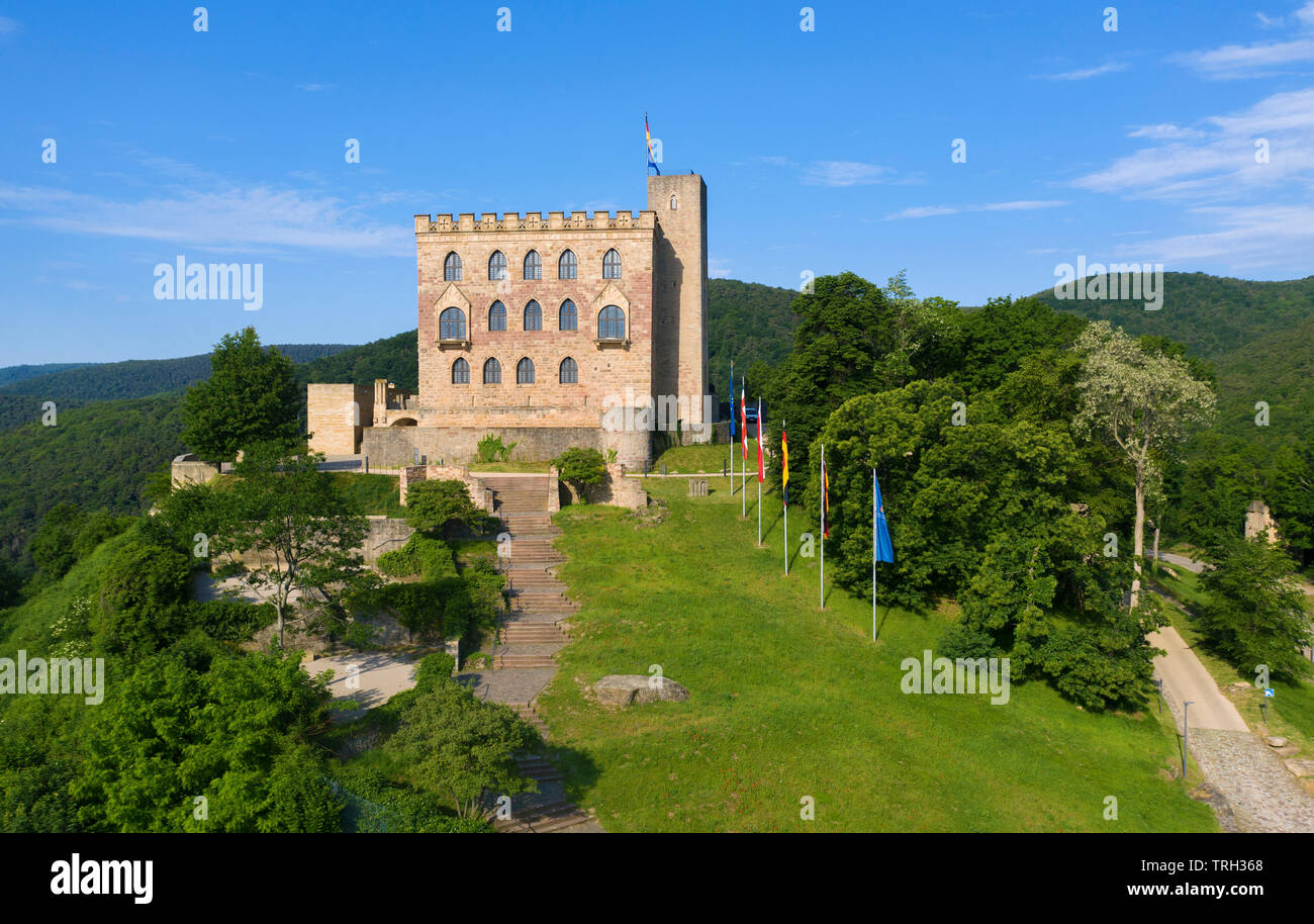 Aerial view of Hambach Castle (German: Hambacher Schloss), symbol of the German democracy, Neustadt an der Weinstraße, Rhineland-Palatinate, Germany Stock Photo