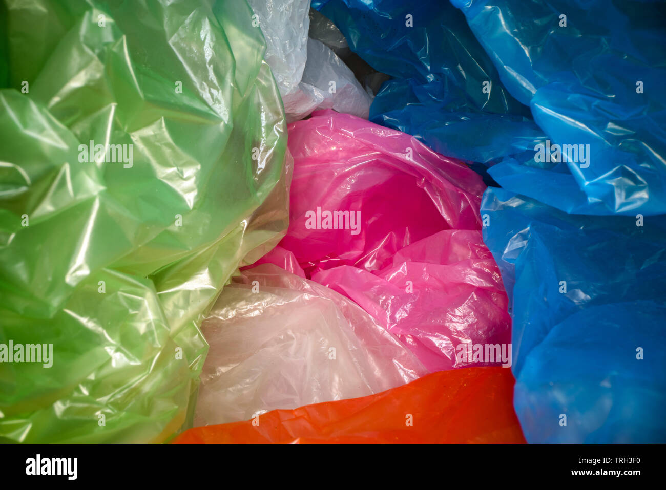 Disposable plastic bags background. Lightweight transparent, reusable