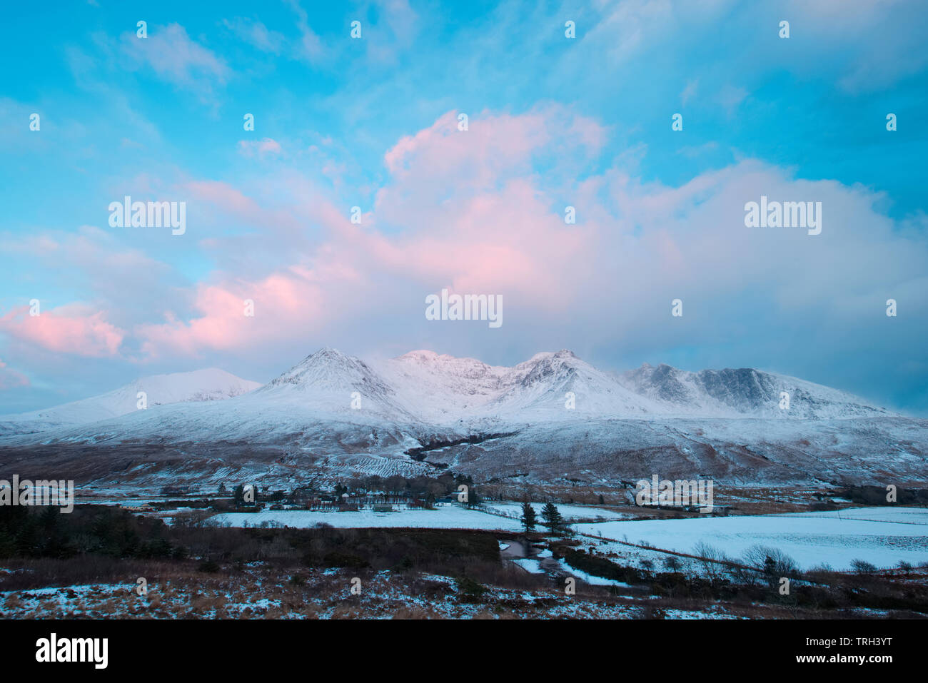 Cuillin mountains in winter from Glen Brittle, Isle of Skye Stock Photo