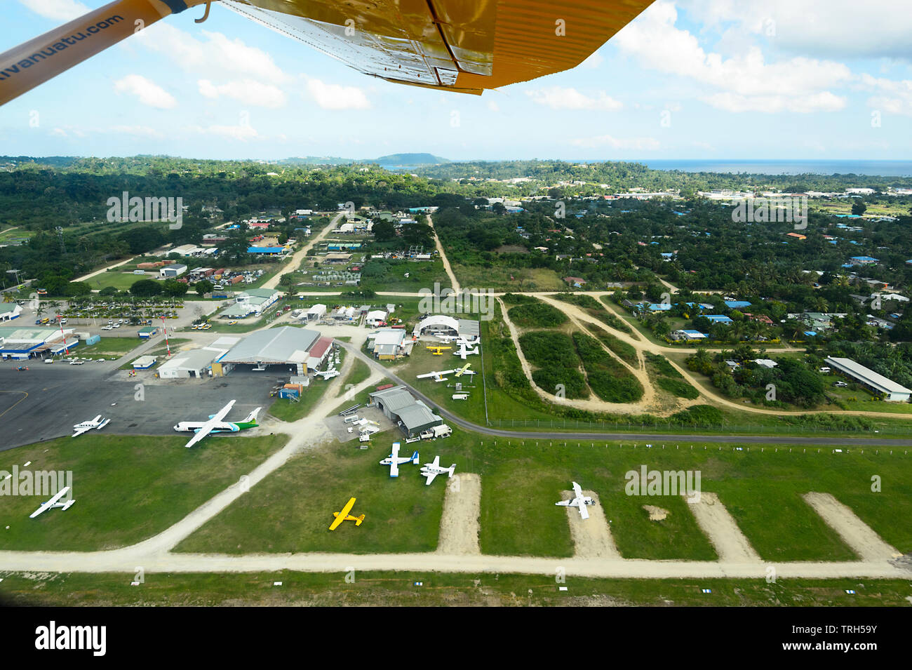 Aerial view of Port Vila Airport, Efate Island, Vanuatu Stock Photo