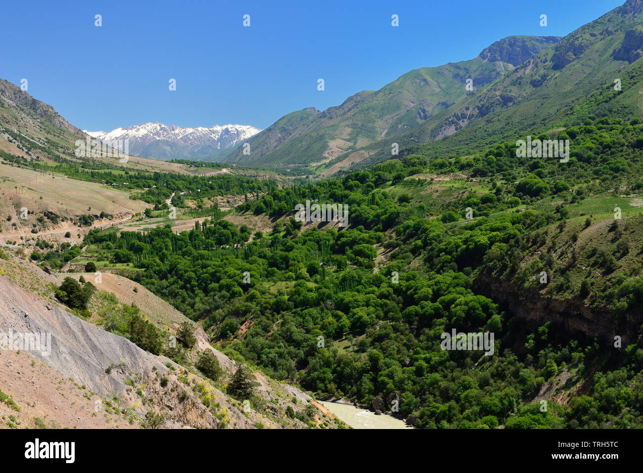Landscape of the mountains in Ugam - Chatkal National Park, holiday destination  of hiking and adventure-sport located near the Tashkent, Uzbekistan. Stock Photo