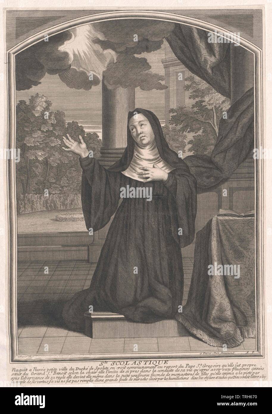 Scholastica, saint,ecclesiastic, chaplain, chaplains, saint, hallow, saints, martyr, martyrs, blessed, people, full-length, full length, man, men, male, manly, Additional-Rights-Clearance-Info-Not-Available Stock Photo