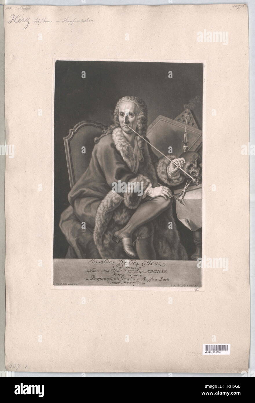 Herz, Johann Daniel,copperplate engraver, copperplate engravers, artist, artists, people, full-length, full length, man, men, male, manly, heart, hearts, Additional-Rights-Clearance-Info-Not-Available Stock Photo
