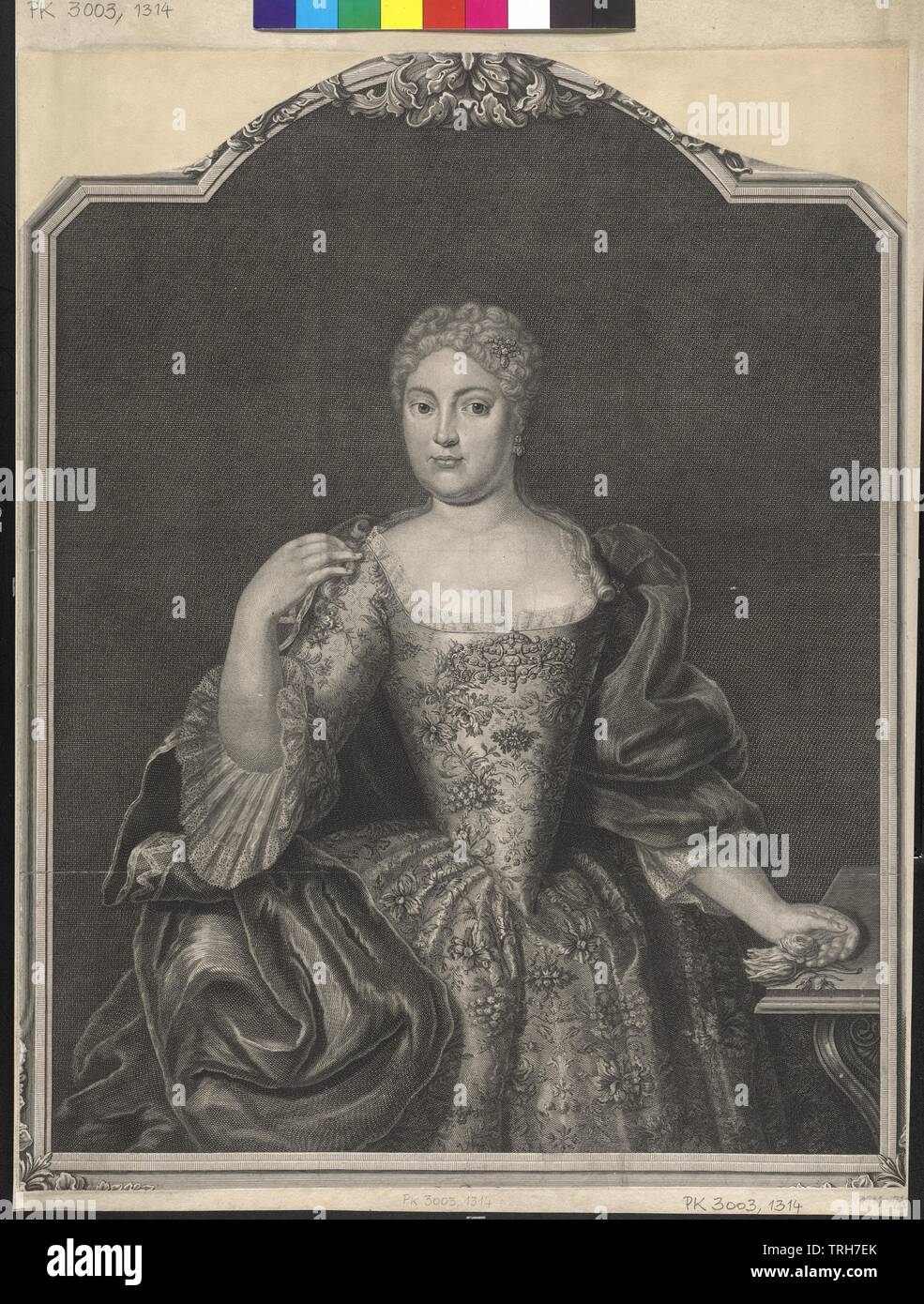 lady circa 1700, copper engraving, cutted, Additional-Rights-Clearance-Info-Not-Available Stock Photo
