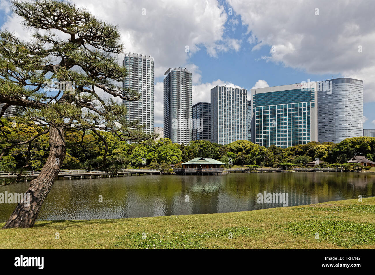 TOKYO, JAPAN, May 17, 2019 : Hama Rikyu Gardens is a public and former imperial garden in Minato and one of two surviving Edo period gardens in modern Stock Photo