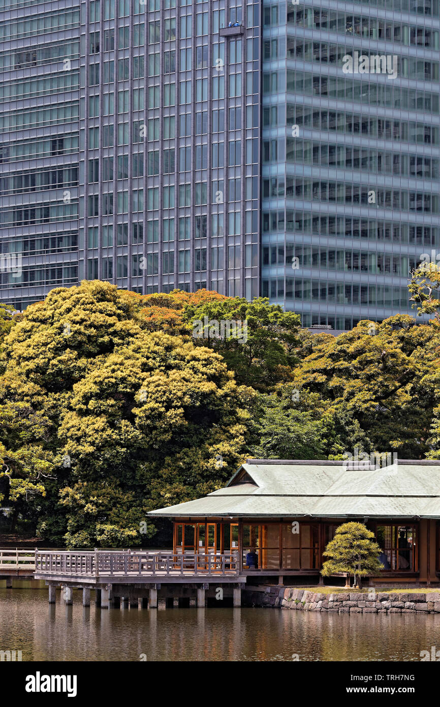 TOKYO, JAPAN, May 17, 2019 : Hama Rikyu Gardens is a public and former imperial garden in Minato and one of two surviving Edo period gardens in modern Stock Photo