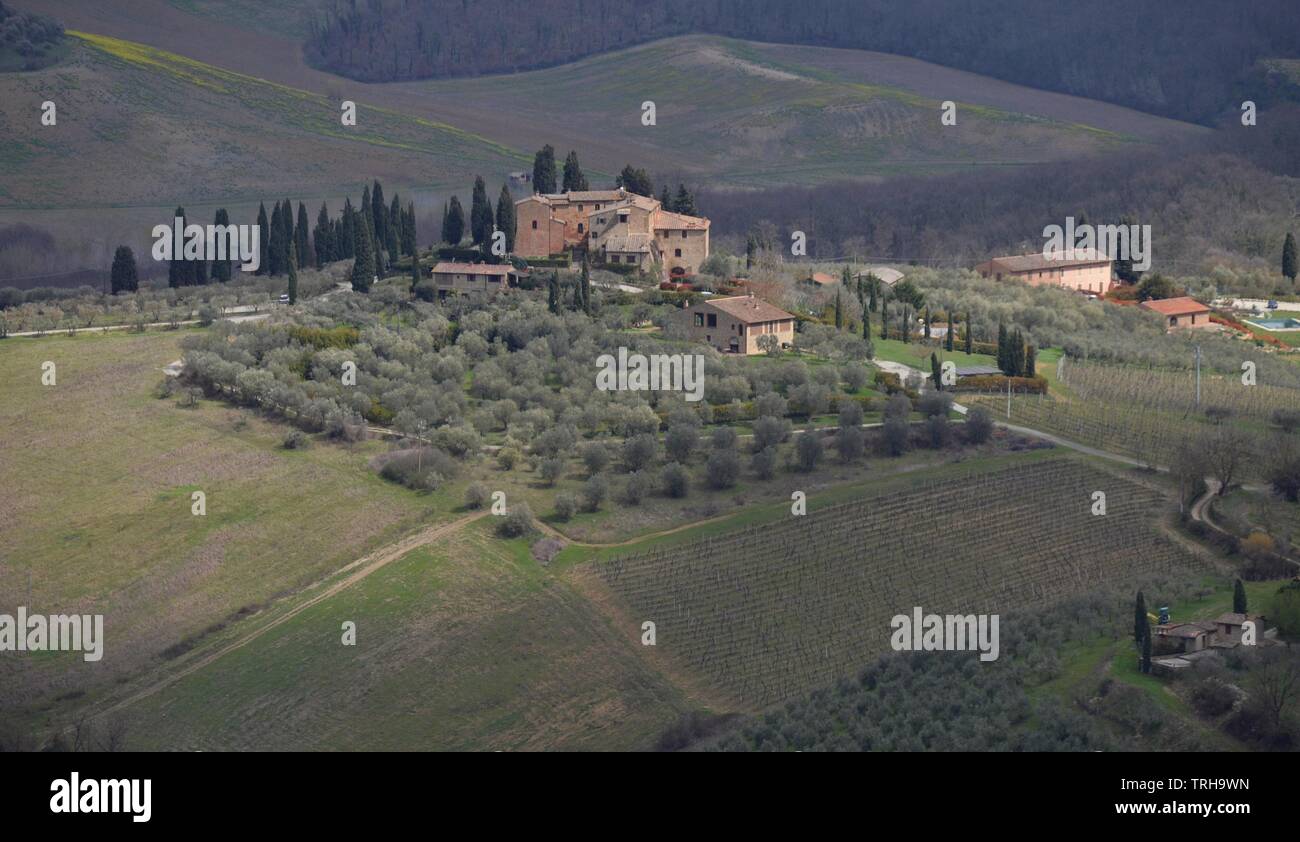 Typical Tuscany landscape at San Gimignano Stock Photo