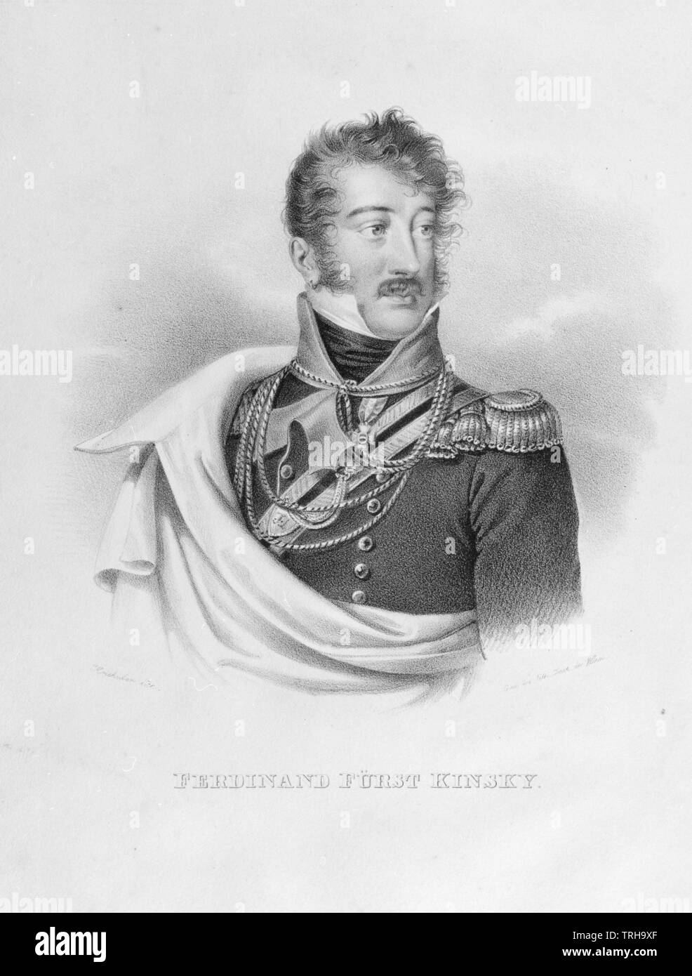 Kinsky, Ferdinand prince 1781 - 1812, picture in uniform as Uhlan colonel, lithograph by Joseph Kriehuber. without year, with name. / WU II 1045 / . repro negative based on lithograph, Additional-Rights-Clearance-Info-Not-Available Stock Photo
