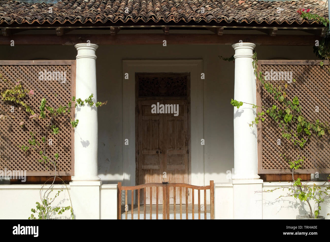 The facade of a Dutch colonial built house in the historical town of Galle, Sri Lanka. Stock Photo