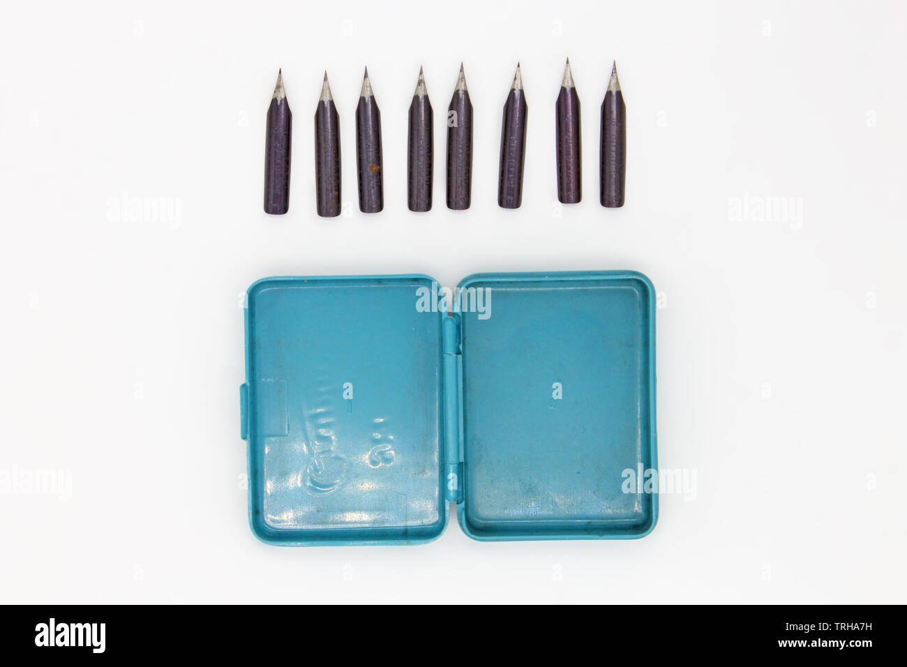 Blue vintage Pelikan fountain pen nibs box, isolated on a white