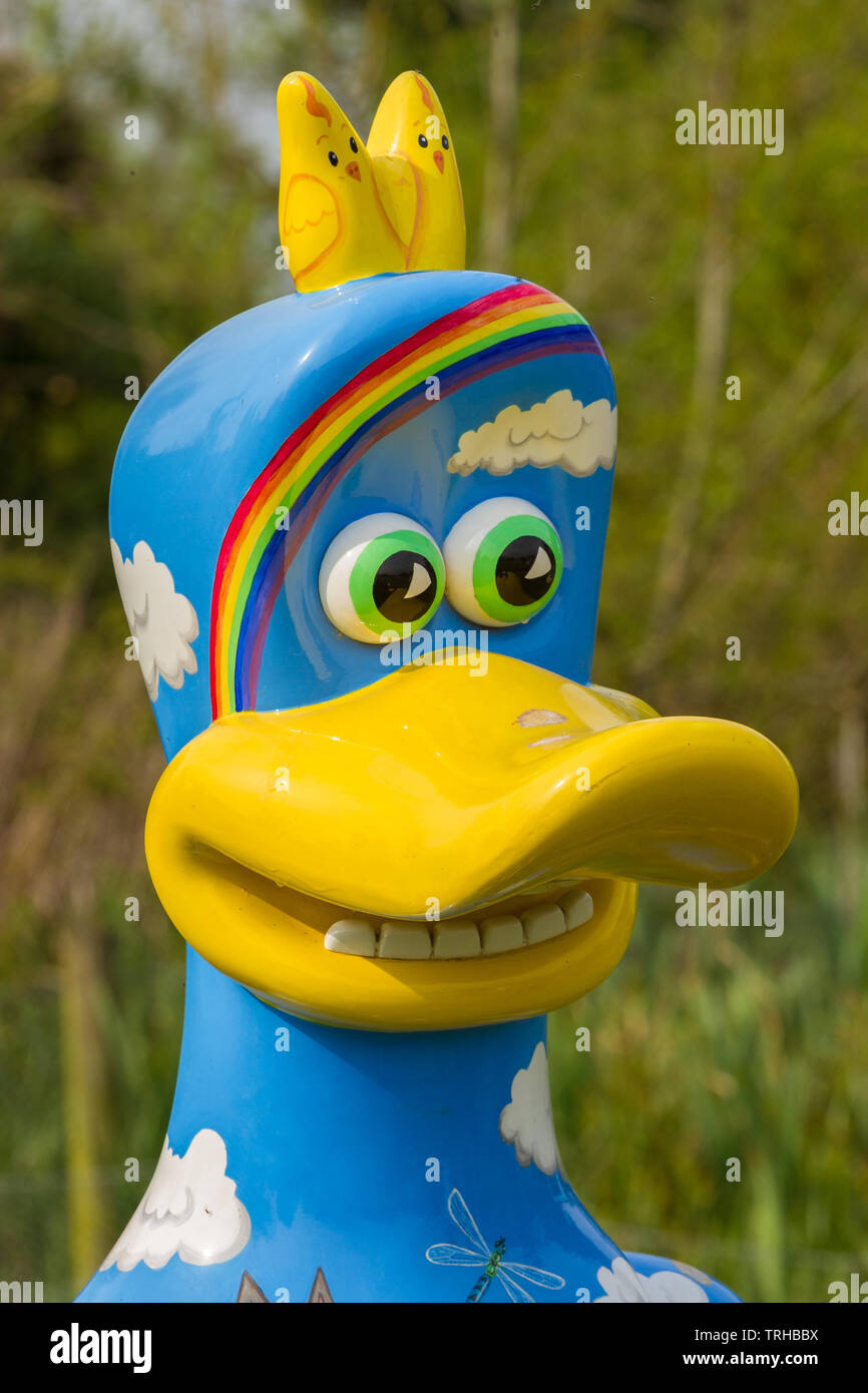 Dusty Duck at Slimbridge, created by Aardman Animations and designed by Michaela Strachan - 'Springtime Dusty' Stock Photo