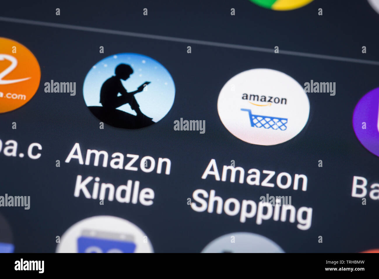 Amazon logos icon on mobile phone screen Stock Photo
